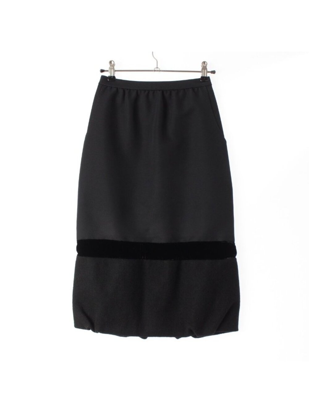 Louis Vuitton Polyester Wool Velour Contrast Fitted Balloon Skirt Black 34